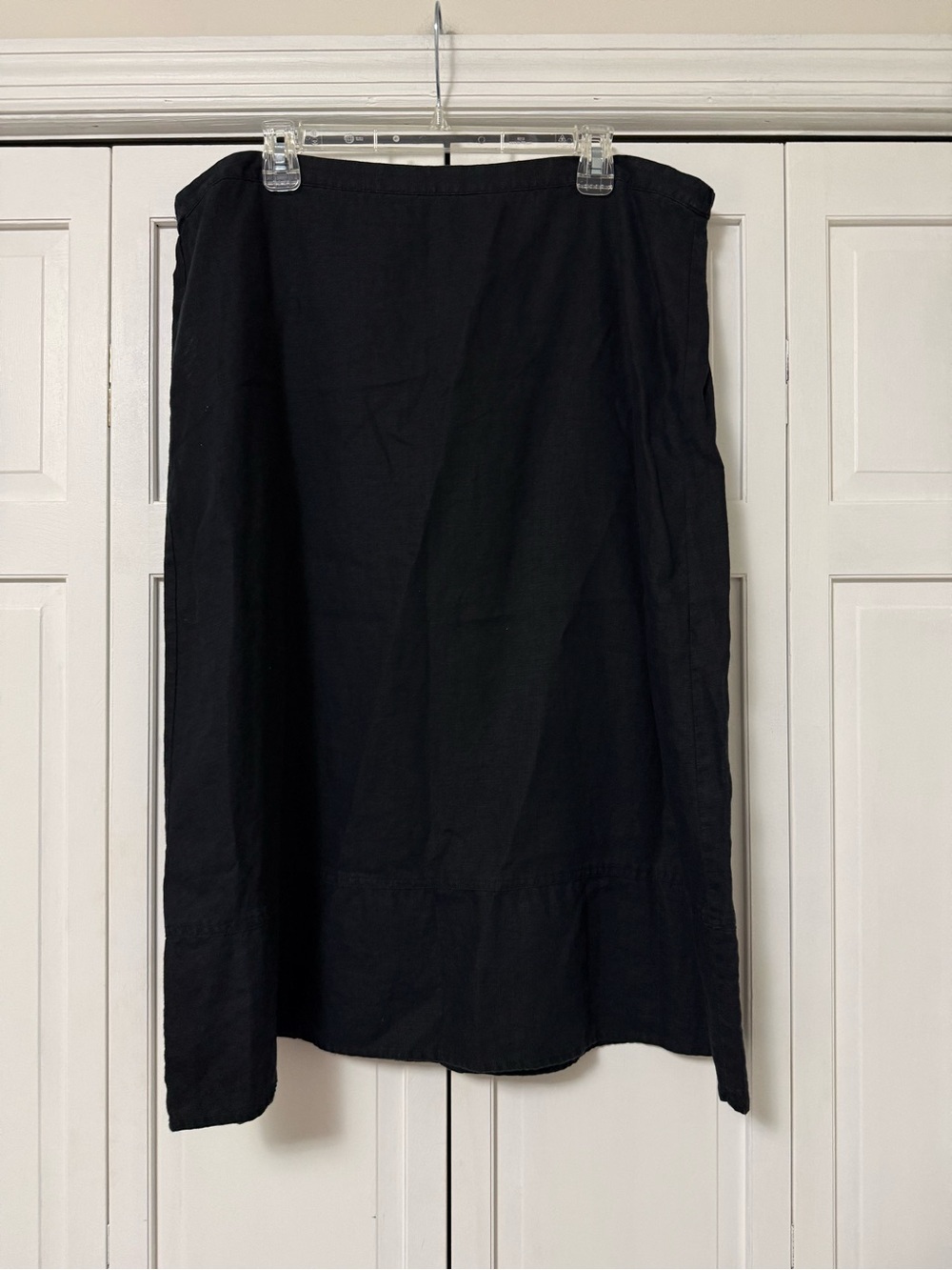 Kim Rogers Black Midi A-Line Skirt 100% Linen Petite XL